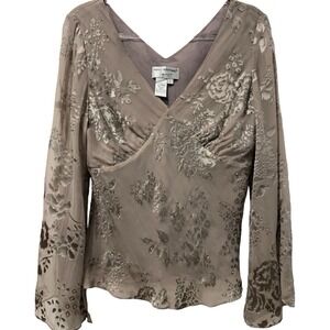 Vintage 90s Y2K Papell Boutique Evening Silk Burnout Blouse Beaded‎ Top Large